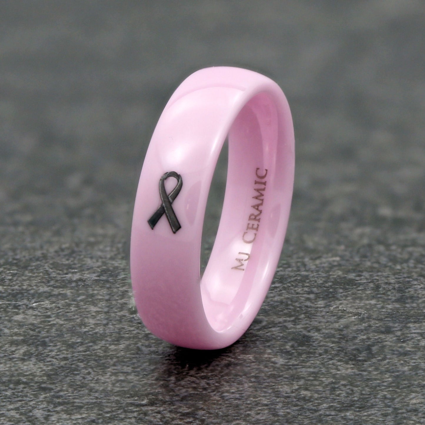 Pink Ceramic Cancer Awareness Ring made to order Comfort fit  3mm to 8mm widths