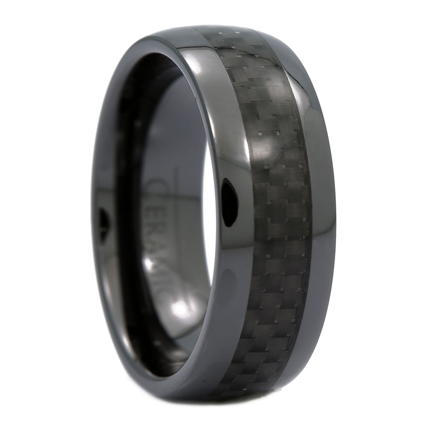 Black Ceramic Carbon Fiber Inlay Wedding Band Comfort Fit Ring | Men Women Band  | 8mm