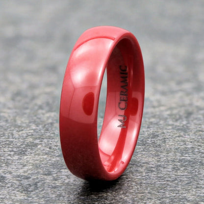 Classic Red  Ceramic Wedding Band High Polish Comfort Fit Ring 3,4 and 6mm