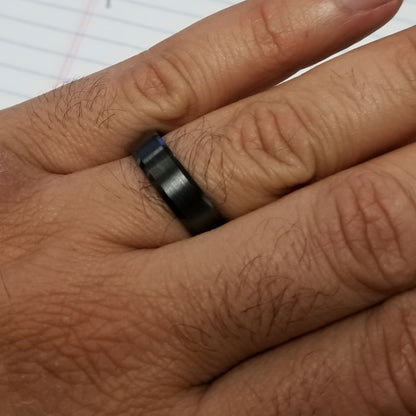 Black Ceramic Ring Brushed Center Recessed Polished Edge Wedding Band 6mm