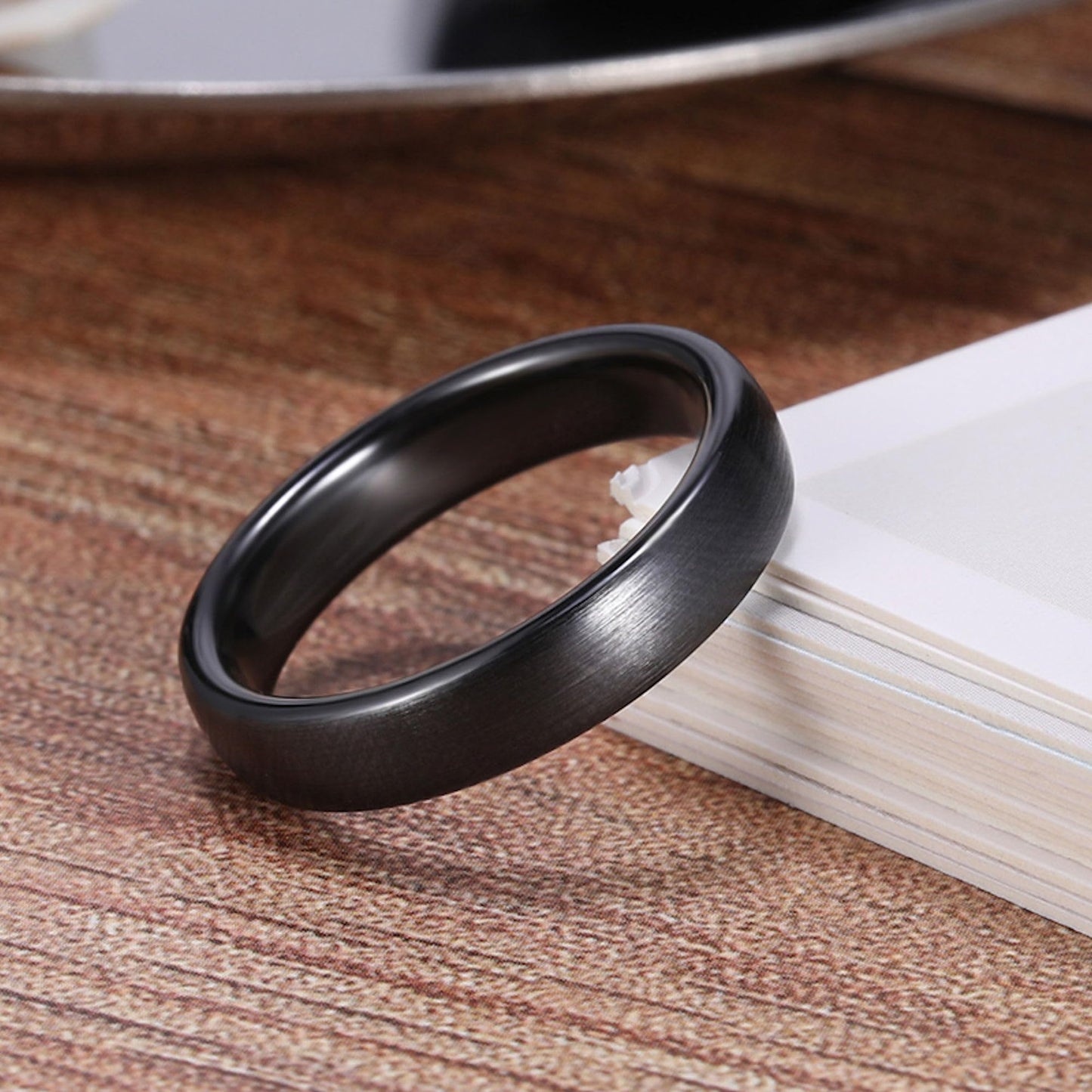 Brushed Black Ceramic Wedding Ring Classic Domed Comfort Fit Band 6mm