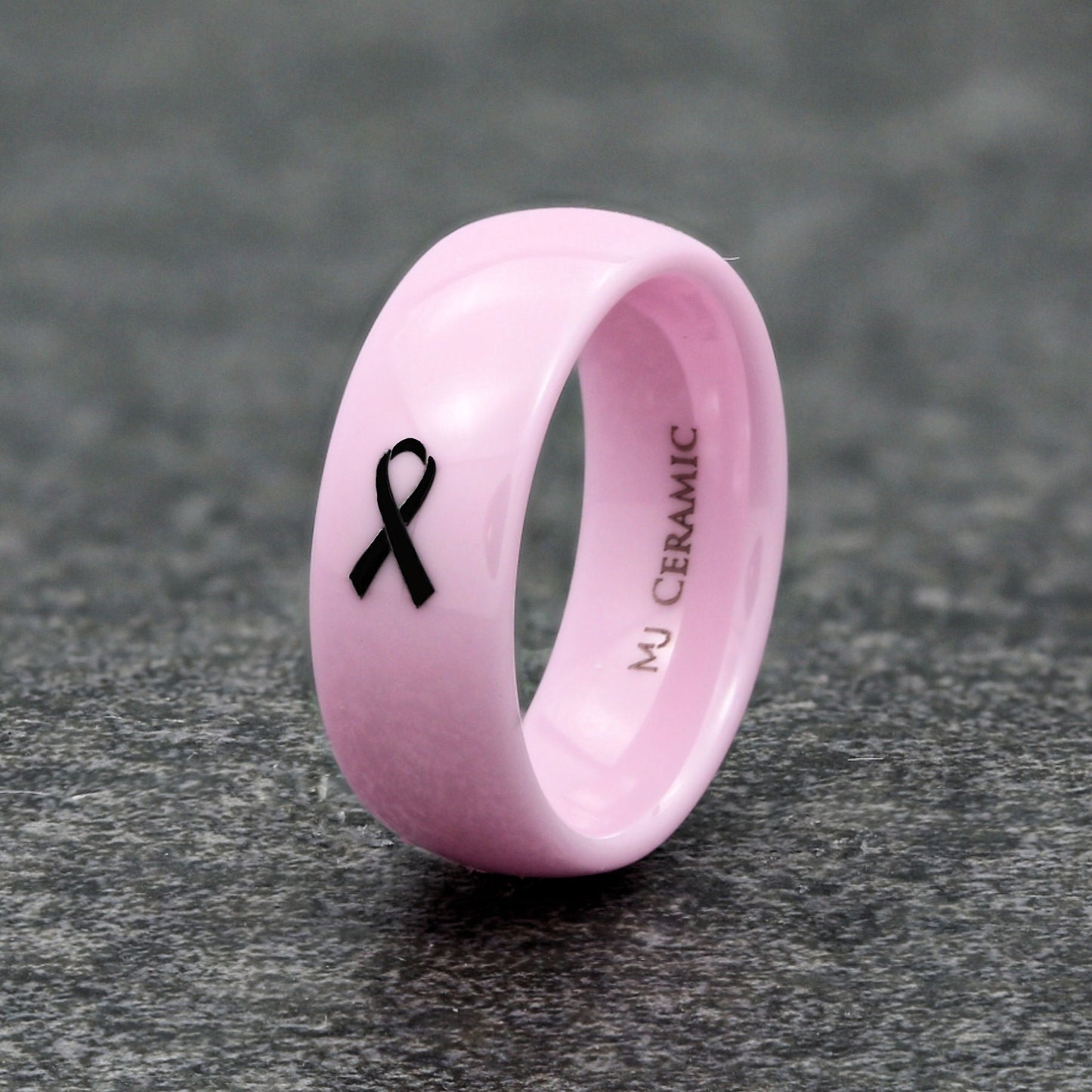 Pink Ceramic Cancer Awareness Ring made to order Comfort fit  3mm to 8mm widths