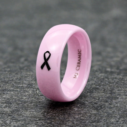 Pink Ceramic Cancer Awareness Ring made to order Comfort fit  3mm to 8mm widths