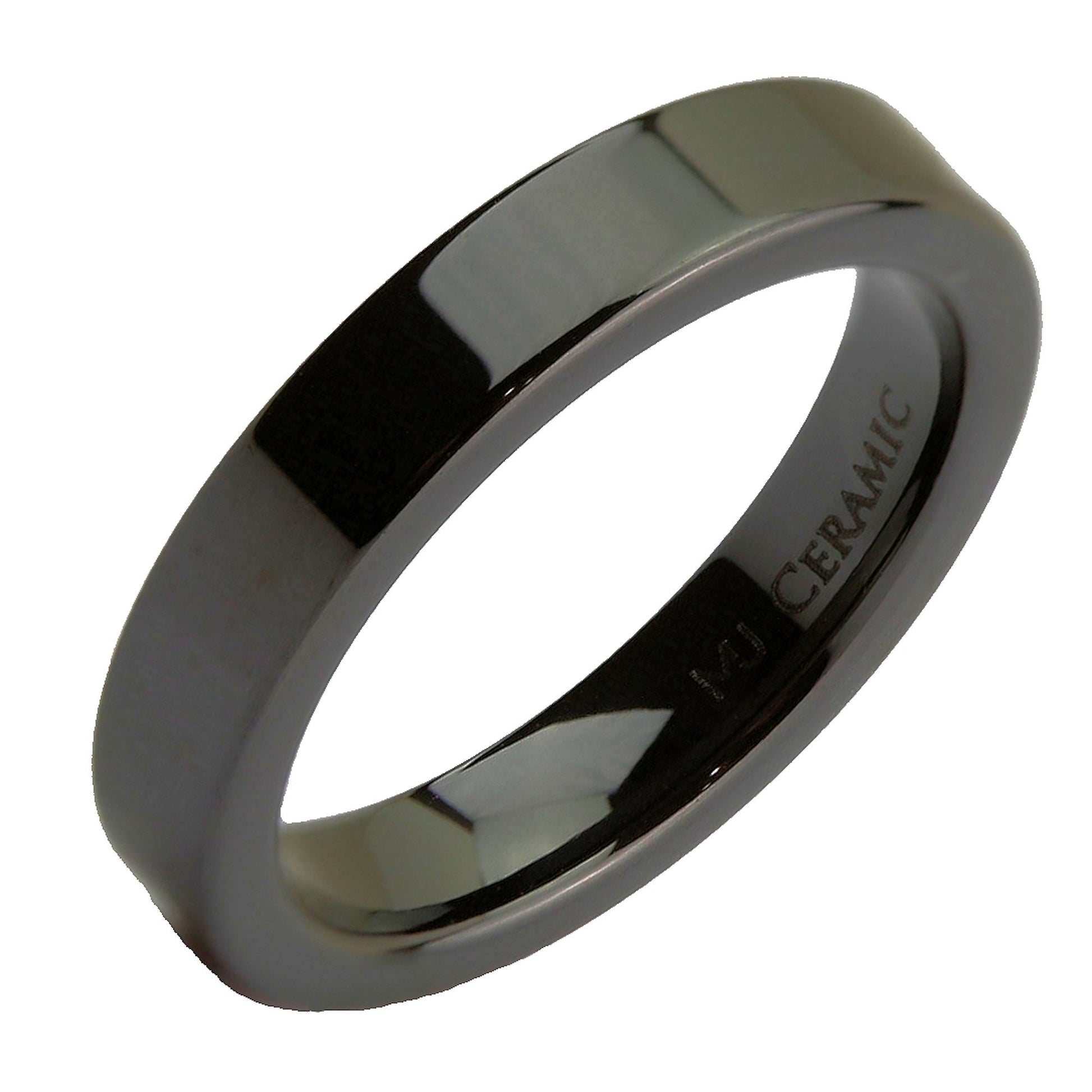 Black or White Ceramic 4mm, 6mm, 8mm or 10mm Wedding Band Flat Pipe Cut High Polished Ring