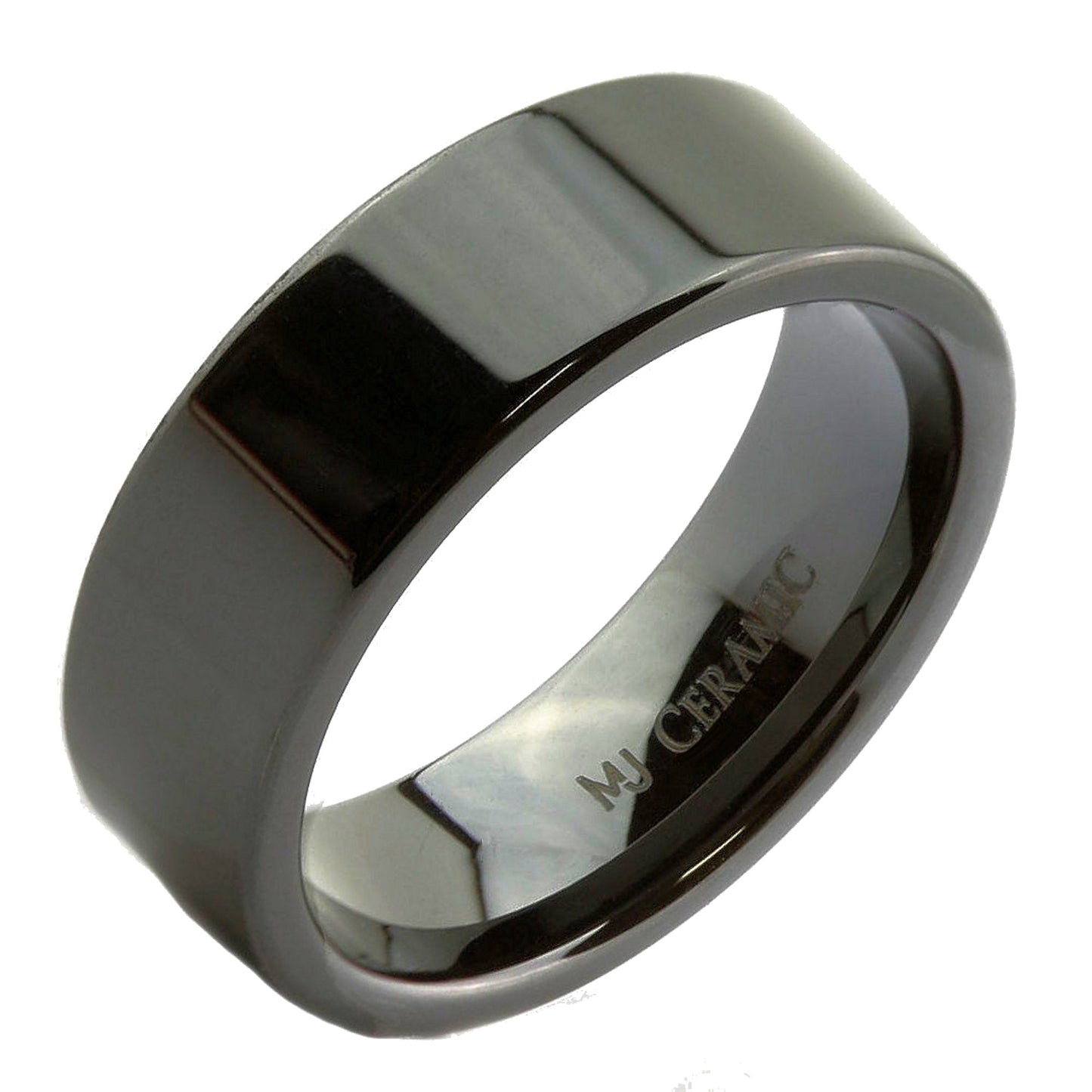 Black or White Ceramic 4mm, 6mm, 8mm or 10mm Wedding Band Flat Pipe Cut High Polished Ring