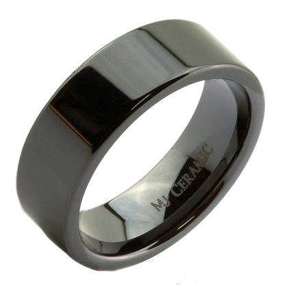 Black or White Ceramic 4mm, 6mm, 8mm or 10mm Wedding Band Flat Pipe Cut High Polished Ring