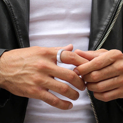 White Ceramic 4, 6, 8 or 10mm Wedding Band Flat Pipe Cut Polished Ring