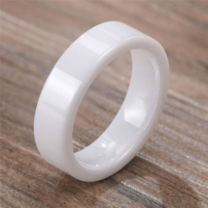 White Ceramic 4, 6, 8 or 10mm Wedding Band Flat Pipe Cut Polished Ring