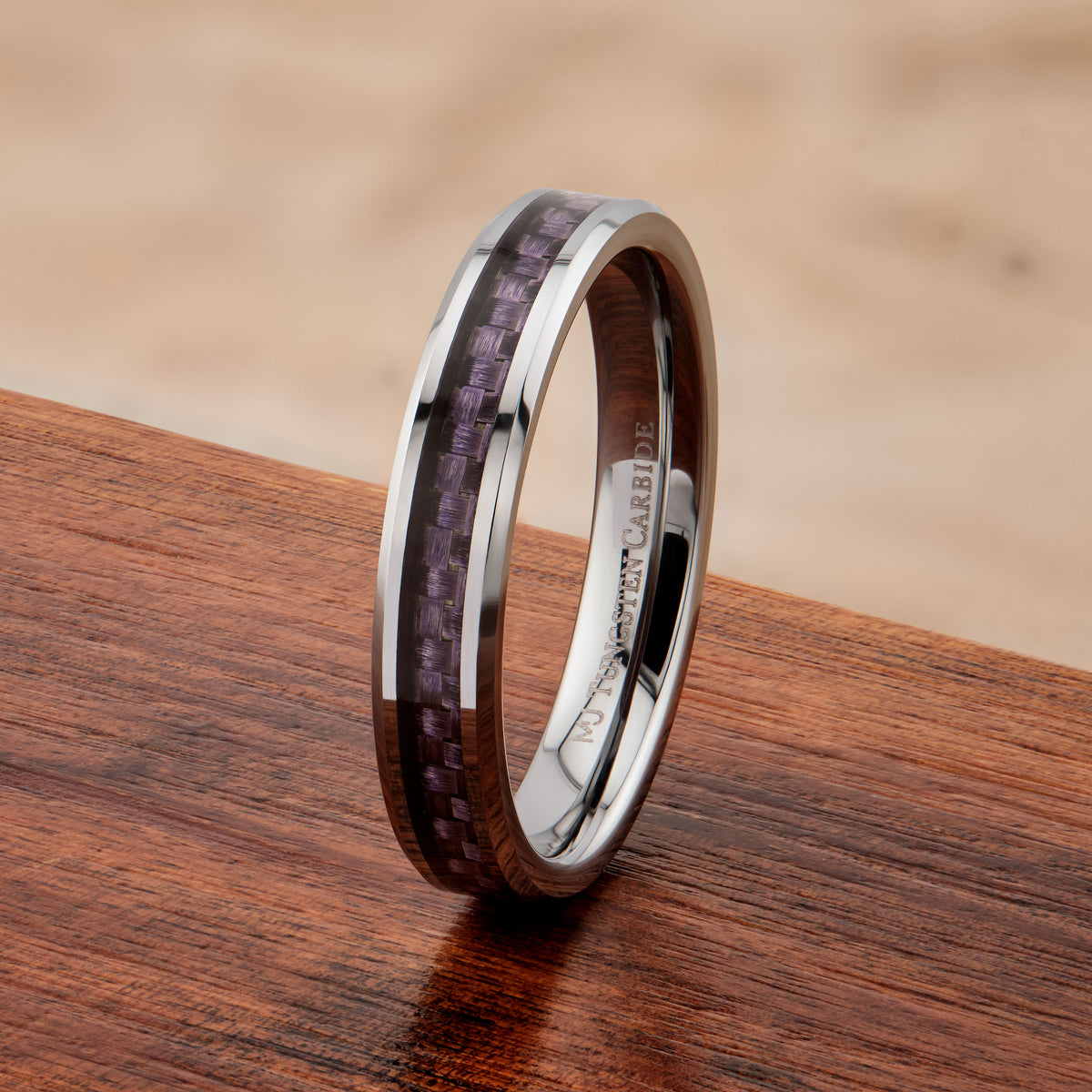 4mm Tungsten Carbide Blue, Pink or Purple Carbon Fiber Inlay Wedding Band - alternate view 10