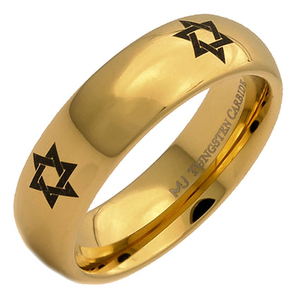 Star fo David ring 6mm polished White Tungsten Carbide Band unique Made to order