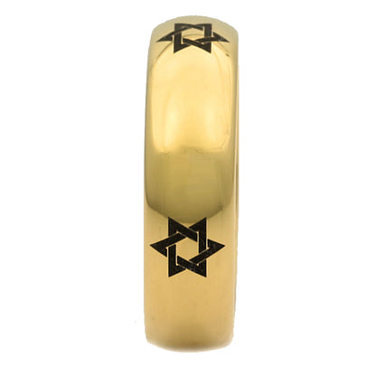 Star fo David ring 6mm polished White Tungsten Carbide Band unique Made to order