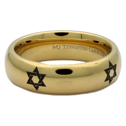Star fo David ring 6mm polished White Tungsten Carbide Band unique Made to order
