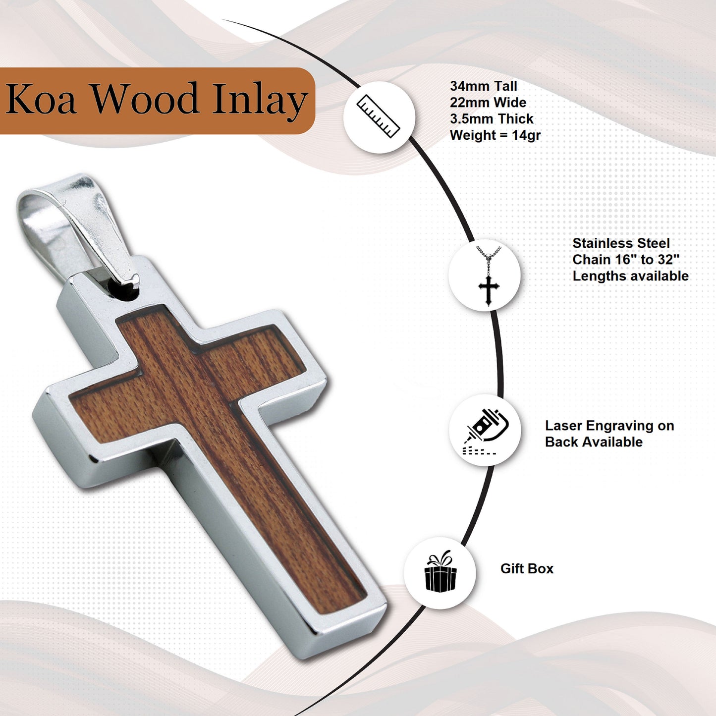 Tungsten Carbide Cross Gold Plated, Black Plated or Polished with Different Inlays and Stainless Steel Cuban necklace