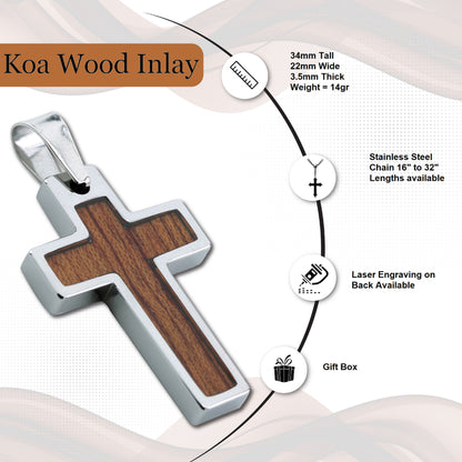 Tungsten Carbide Cross Gold Plated, Black Plated or Polished with Different Inlays and Stainless Steel Cuban necklace