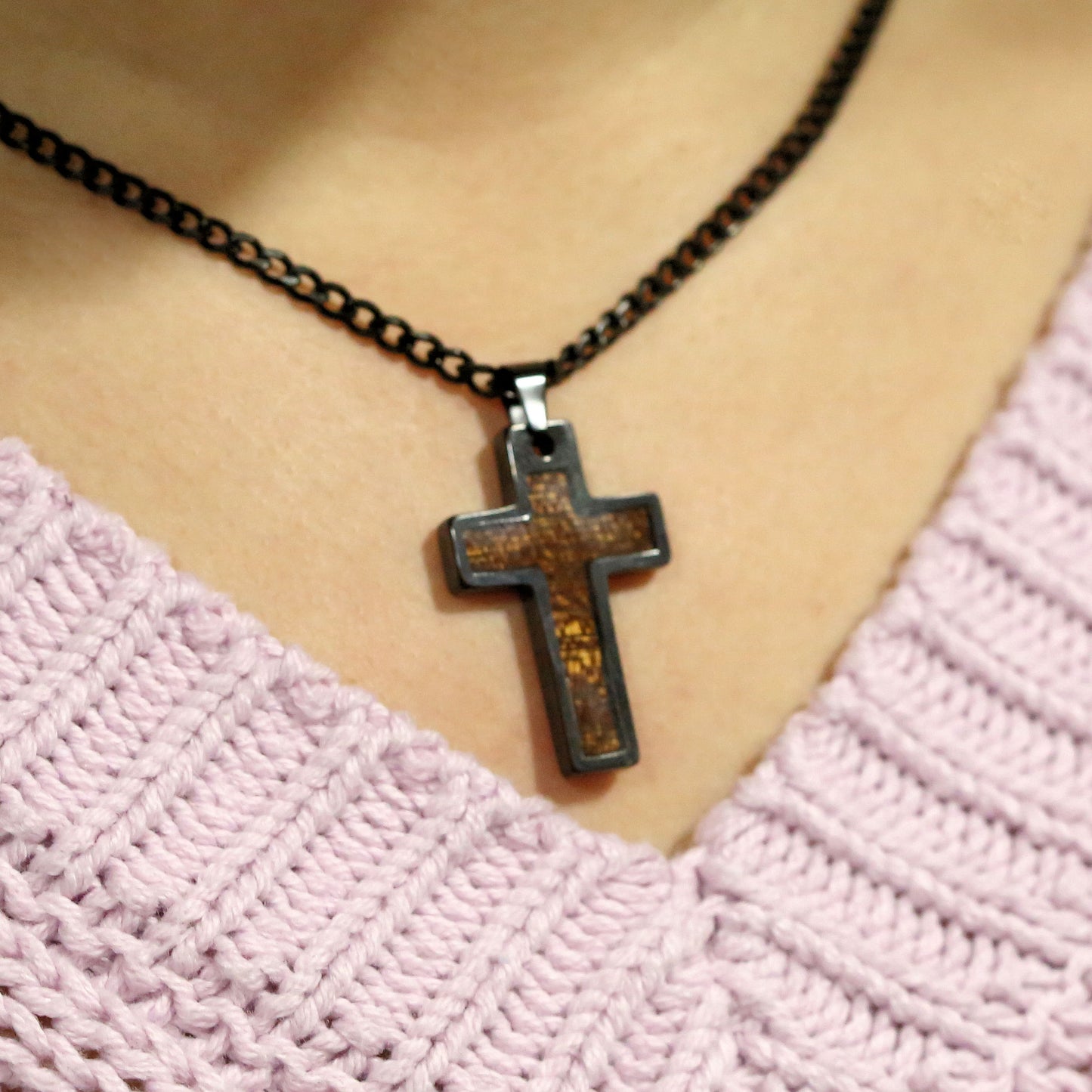 Tungsten Carbide Cross Gold Plated, Black Plated or Polished with Different Inlays and Stainless Steel Cuban necklace