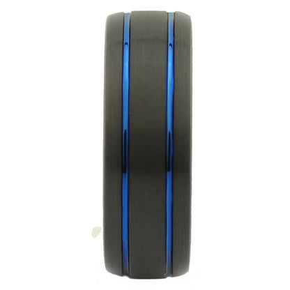 Black Plated Blue Grooves Tungsten Carbide Wedding Ring Comfort Fit 8mm