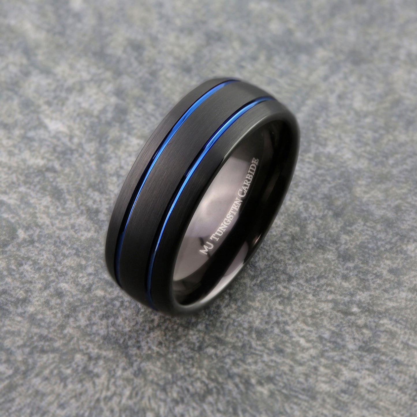 Black Plated Blue Grooves Tungsten Carbide Wedding Ring Comfort Fit 8mm
