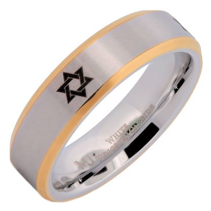 Star fo David ring 6mm polished White Tungsten Carbide Band unique Made to order
