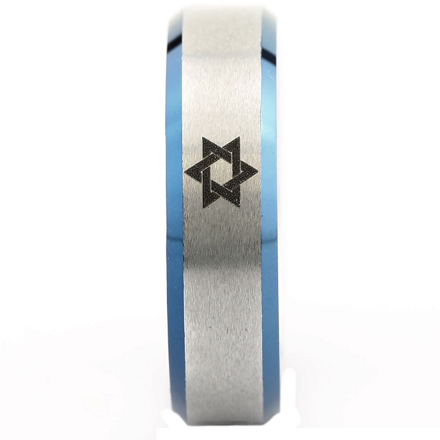 Star fo David ring 6mm polished White Tungsten Carbide Band unique Made to order