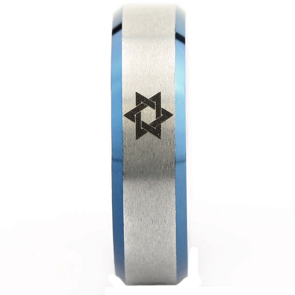 Star fo David ring 6mm polished White Tungsten Carbide Band unique Made to order