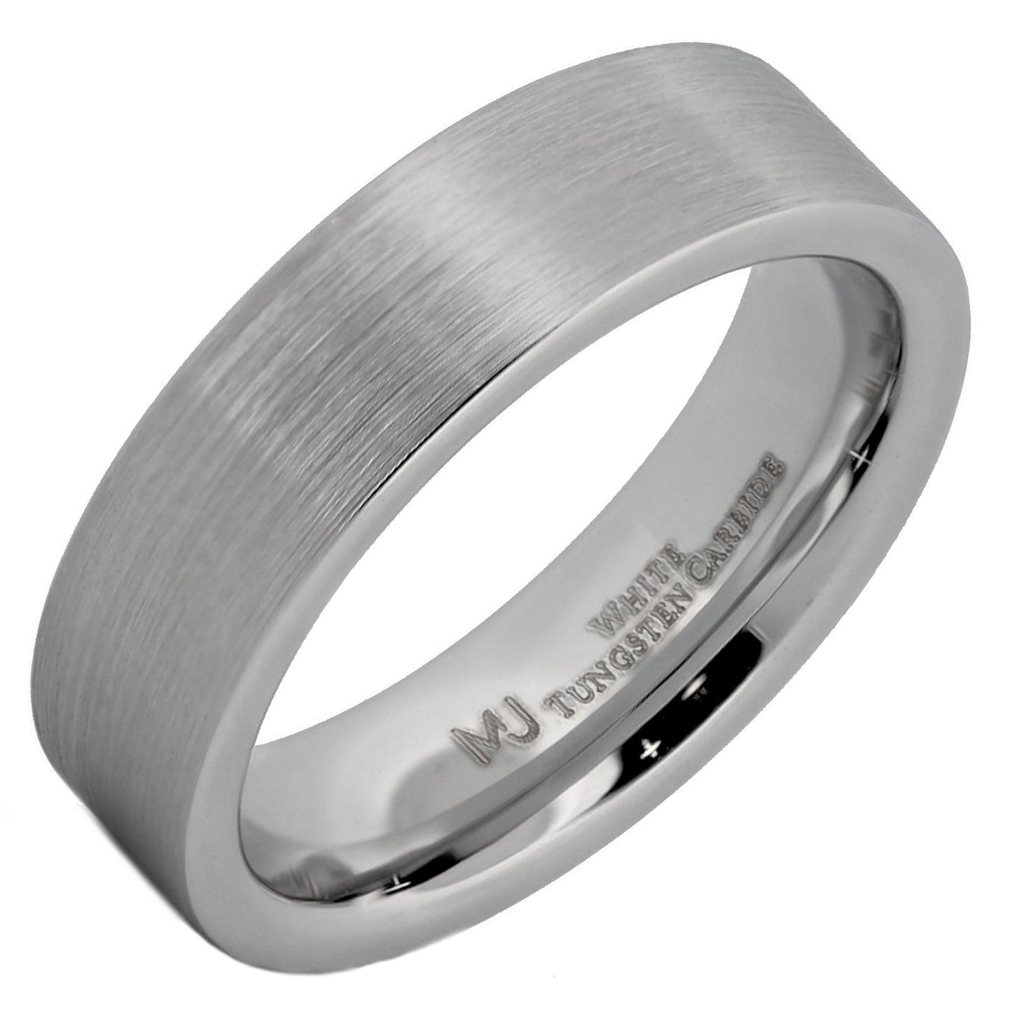 White Tungsten Carbide 6mm or 8mm Pipe Ring Brushed Finish Comfort Fit Wedding Band