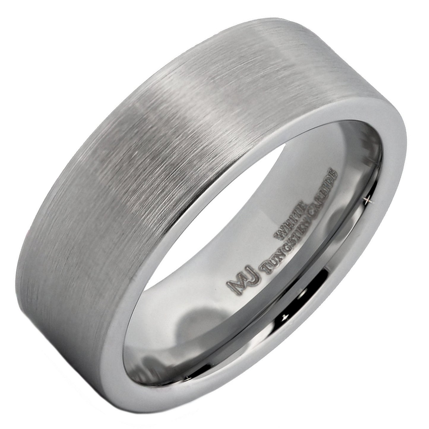 White Tungsten Carbide 6mm or 8mm Pipe Ring Brushed Finish Comfort Fit Wedding Band