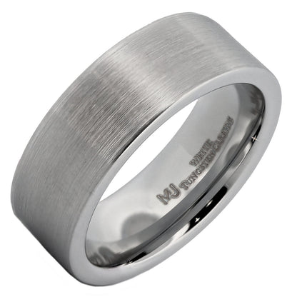 White Tungsten Carbide 6mm or 8mm Pipe Ring Brushed Finish Comfort Fit Wedding Band