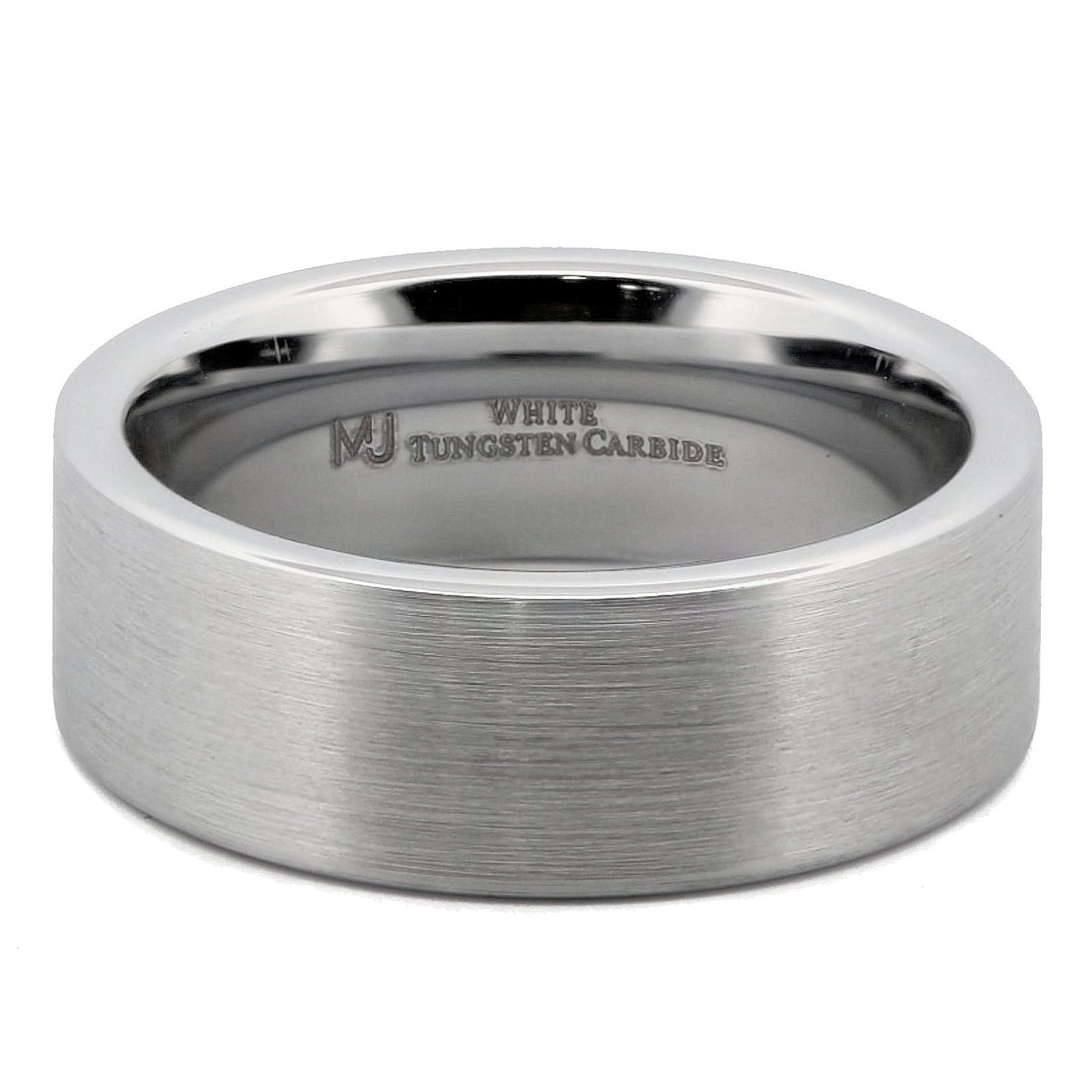 White Tungsten Carbide 6mm or 8mm Pipe Ring Brushed Finish Comfort Fit Wedding Band