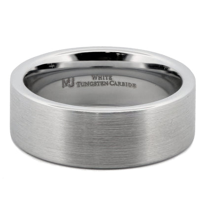 White Tungsten Carbide 6mm or 8mm Pipe Ring Brushed Finish Comfort Fit Wedding Band
